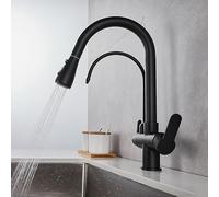 Rubinetto da cucina a 3 vie Pull Down Sink Rubinetto girevole a 360 ° Rubinetto per osmosi Rubinetto in ottone Finitura nera Apparecchio da cucina moderno per uso domestico e commerciale