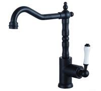 Rubinetto da cucina a collo di cigno in ottone dorato lucido, con beccuccio girevole a 360 gradi, per lavello da fattoria, maniglia singola, controllo dell'acqua fredda e calda (nero)