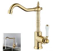 Rubinetto da cucina a collo di cigno in ottone dorato lucido, con beccuccio girevole a 360°, rubinetto miscelatore monocomando per lavello della fattoria (oro)