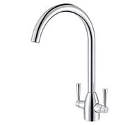 Rubinetto da cucina a doppia leva Rubinetti miscelatore da cucina cromato lucido Monoblocco Lavello Rubinetti 1 foro Arco alto Ottone Rubinetto a doppia leva Miscelatore Rubinetto Miscelatore 360 °