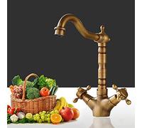Rubinetto da cucina a doppia maniglia con rotazione di 360 gradi Miscelatore caldo e freddo Rubinetti da bagno Rubinetto classico europeo con aeratore stile retrò, ottone antico