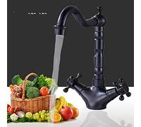 Rubinetto da cucina a doppia maniglia con rotazione di 360 gradi Miscelatore caldo e freddo Rubinetti da bagno Rubinetto classico europeo con aeratore Stile retrò, nero