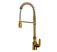 Rubinetto da Cucina a LED con spruzzatore a tiro Verso Il Basso, Rubinetto a Manico Singolo Contemporaneo, Rubinetto della Cucina a Molla in Ottone Solido Oro Spazzolato