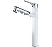 Rubinetto da cucina a leva singola miscelatore per lavello ad arco alto spruzzatore estraibile moderno rubinetto da bagno con maniglia estensibile finitura bianca e cromata perfetto per uso domestico.