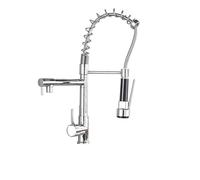 Rubinetto Da Cucina A Molla Estraibile Spruzzatore Laterale Doppio Beccuccio 360 Rotazione Miscelatore Lavello Monocomando Rubinetti Flusso D'Acqua Stabile(Chrome F)