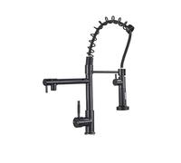 Rubinetto Da Cucina A Molla Estraibile Spruzzatore Laterale Doppio Beccuccio 360 Rotazione Miscelatore Lavello Monocomando Rubinetti Flusso D'Acqua Stabile(Black C)