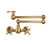 Rubinetto da cucina a parete, 20,3 cm, in ottone anticato, miscelatore acqua calda e fredda, braccio oscillante estraibile a doppio snodo, design a 2 fori per una cucina versatile