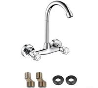 Rubinetto da cucina a parete con doppia maniglia girevole a 360°, rubinetto per lavello caldo e freddo a 2 maniglie con valvola a disco in ceramica, per lavanderia a 3 fori (B)