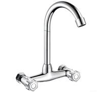 Rubinetto da cucina a parete con doppia maniglia girevole a 360°, rubinetto per lavello caldo e freddo a 2 maniglie con valvola a disco in ceramica, per lavanderia a 3 fori (A)