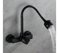 Rubinetto da cucina a parete con doppio foro, rubinetto miscelatore flessibile nero con rotazione a 360°, rubinetto per lavandino per acqua calda e fredda Rame
