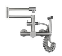 Rubinetto da Cucina a Parete con Pistola a Spruzzo, Miscelatore a Doppio Braccio Oscillante Pieghevole in Acciaio Inossidabile, per Riempimento Pentole e Pulizia Lavello