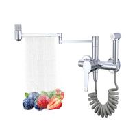 Rubinetto da cucina a parete con spruzzatore laterale, centro da 20,3 cm, 3 modalità, girevole a 360°, braccio oscillante a doppio snodo con finitura cromata, perfetto per cucine moderne