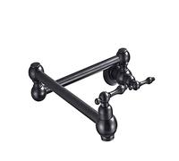 Rubinetto da cucina a parete in bronzo nero con braccio girevole estraibile Design a doppio giunto Foro singolo Doppio manico Riempitore per vaso Flessibile ed elegante