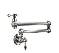 Rubinetto da cucina a parete in ottone spazzolato con braccio oscillante estensibile a doppio giunto pieghevole riempitrice per pentole 2 maniglie Miscelatore per lavello a foro singolo