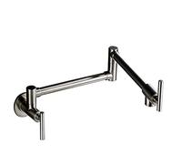 Rubinetto da cucina a parete in ottone spazzolato con braccio oscillante estensibile Doppio giunto riempitivo per pentole con 2 maniglie Rubinetto per lavello a foro singolo perfetto per cucine