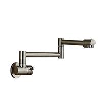 Rubinetto da cucina a parete in ottone spazzolato con oscillazione estensibile a doppio giunto riempitore per pentole a doppia maniglia Rubinetto per lavello a foro singolo Design moderno