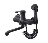 Rubinetto da Cucina a Parete, Nero, in Ottone, Doppio Foro, Caldo e Freddo, Girevole, con Pistola a spruzzo telescopica, Miscelatore da Cucina Multifunzione, 30 cm
