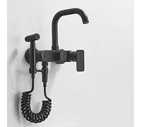 Rubinetto da Cucina a Parete Nero, rubinetti per lavello da Cucina con Doppio Foro Girevole per Acqua Calda e Fredda con Pistola a spruzzo Miscelatore da Cucina Multifunzione in Ottone