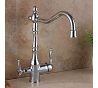 Rubinetto da cucina a tripla funzione, girevole a foro singolo, per sistema di osmosi con doppia maniglia finitura cromata ed elegante per cucine moderne