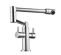 Rubinetto da cucina Acqua calda e fredda Rubinetto per lavello da cucina commerciale Rubinetto in ottone pieghevole estensibile doppio giunto bracci oscillanti Due maniglie Deck Mounted