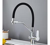 Rubinetto da cucina ad arco alto 3 in 1 con spruzzatore estraibile, purificatore d'acqua flessibile, finitura cromata e bianca, rubinetto miscelatore per lavello a doppia funzione per una facile