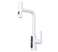Rubinetto da cucina ad arco alto con display della temperatura a LED, girevole a 360°, maniglia singola, design a cascata, finitura bianca, rubinetto moderno per lavello da cucina per un facile