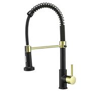 Rubinetto da cucina ad arco alto, miscelatore in ottone a maniglia singola con spruzzatore a 2 funzioni, struttura in ottone massiccio, moderna finitura oro nero, perfetto per l'aggiornamento della