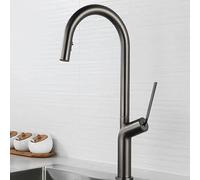 Rubinetto da cucina allungabile con spruzzatore a strappo, rubinetto ad arco alto, monoforo, doppia funzione, per cucina, Gris-A