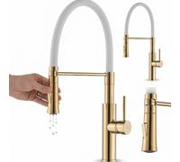 Rubinetto da cucina autoportante SHIRE bianco oro con beccuccio flessibile