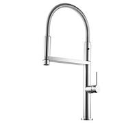 Rubinetto da cucina con doppia bocca, rubinetto for lavello da cucina girevole a 360° con spruzzatore estraibile a doppia funzione, miscelatore da cucina caldo e freddo monocomando in ottone, finitura