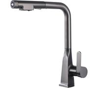 Rubinetto da Cucina con Filtro A 3 Vie Nero con Spruzzatore Estraibile Miscelatore da Cucina con Doccetta Estraibile Miscelatori per Lavello da Cucina Beccuccio Girevole Leva Singola, Gun Gray
