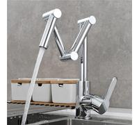 Rubinetto da cucina con miscelatore for acqua calda fredda rubinetto pieghevole in ottone a tre giunti con braccio girevole montaggio a ponte con foro singolo(Silver)