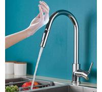 Rubinetto da cucina con sensore tattile nero opaco Spruzzatore a scorrimento Sensore intelligente Dual Mode Miscelatore acqua girevole a 360 ° Rubinetto caldo e freddo Finitura cromata