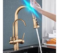 Rubinetto da cucina con sensore touch con filtro in ottone Pull Down Miscelatore Rubinetto girevole Acqua calda e fredda Modalità a 2 vie Design vintage in ottone per acqua pura