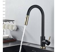 Rubinetto da cucina con sensore touch nero opaco Pull Down Sensore intelligente Dual Mode Miscelatore acqua girevole Rubinetto caldo e freddo Accenti dorati Design moderno per la casa.
