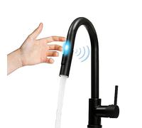 Rubinetto da cucina con sensore Touch On nero, miscelatore da cucina con doccetta estraibile, miscelatore girevole a 360°, due modalità acqua, temperatura dell'acqua regolabile 0-80 ℃