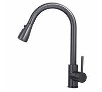 Rubinetto da Cucina con spruzzatore a tiro Verso Il Basso, Arco Elevato 360 ° giratela per Cucina Estensibile per latellino del Ponte per Colpa a Maniglia Singola Cucinare con Acqua Fredda e Calda,