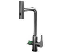 Rubinetto da cucina con spruzzatore a tiro verso il basso, cascata pluviale del lavello cucina in acciaio inossidabile, manico singolo 360 ° tappeti per lavello cucina girevole, bianco (grigio) LWX