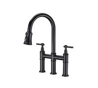 Rubinetto da cucina con spruzzatore estraibile Rubinetti estraibili for lavello commerciale moderno in ottone for acqua calda e fredda for montato sul ponte Due maniglie Cromo(Matt Black)