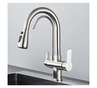 Rubinetto Da Cucina Crane Con Filtro Girevole A 360°, Nero Opaco, Con Doccetta Estraibile, Miscelatore Per Lavello A 3 Vie, Per Una Cucina Elegante, Soluzione Di Filtragg(Type Abrush Nickel-A)