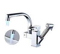 Rubinetto da cucina cromato con doccetta estraibile, miscelatore ad arco alto, per bagno e cucina, facile da installare, design moderno ed elegante