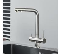 Rubinetto da cucina cromato PullDown Costruzione in ottone Doppia maniglia Filtro a 3 vie per depuratore di acqua calda e fredda Rubinetto miscelatore Design moderno Facile installazione