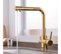 Rubinetto da cucina dorato a 3 vie, bocca girevole a 360° con doppie maniglie, elegante rubinetto per acqua potabile per cucine moderne, design elegante e funzionale