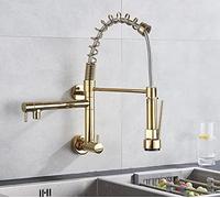 Rubinetto da cucina dorato da parete, girevole a 360°, spruzzatore estraibile, doppia funzione, rubinetto per acqua fredda, design moderno per un facile utilizzo e un arredamento elegante.