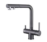 Rubinetto da cucina estensibile a 3 vie, multifunzionale, in ottone, con design girevole per acqua calda e fredda, finitura nera, perfetto per uso domestico e ristorante