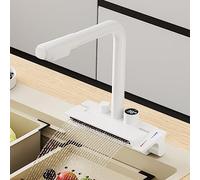 Rubinetto da cucina estensibile con doccetta digitale a spruzzo estraibile Miscelatore in ottone Design multifunzionale a cascata Elegante rubinetto da cucina bianco perfetto per la casa moderna.
