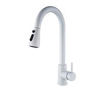 Rubinetto da cucina estensibile con spruzzatore estraibile, miscelatore per lavabo da bagno, acqua calda e fredda, finitura bianca, design versatile ed elegante