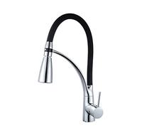 Rubinetto da cucina estraibile a LED ad arco alto con spruzzatore, miscelatore for acqua calda e fredda rotazione a 360 °, rubinetto for lavello in ottone una sola mano, placcatura lucida