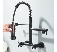 Rubinetto da cucina estraibile a parete con acqua calda fredda a molla Rubinetto da cucina con doppio beccuccio Distanza 20 cm per due fori