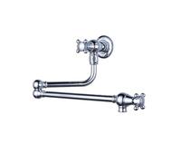 Rubinetto da cucina estraibile a parete, regolabile in ottone, doppia manopola, rubinetto acqua fredda, finitura cromata per lavello e riempimento pentola, design salvaspazio